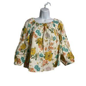 ana Floral Peasant Blouse Womens Small Long Sleeve Cotton Lightweight Boho